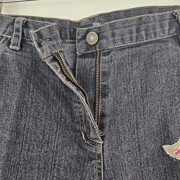 R Denim Womens Sz 12 Floral Beaded Embroidered Y2K Straight Leg Jeans Black Wash - Picture 3 of 10